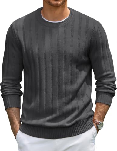 Image of COOFANDY Mens Crew Neck Jumper Long Sleeve Sweater Dark Grey XL