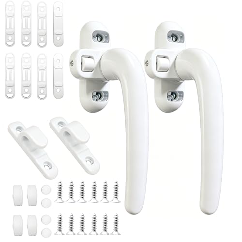 2 Piezas Manilla Ventana, Tirador De Ventana, Mango De Seguridad Para Ventana, Mango De Aluminio Macizo Con Tornillos Para Ventanas, Puertas De Balcón Y Puertas De Terrazas-Blanco