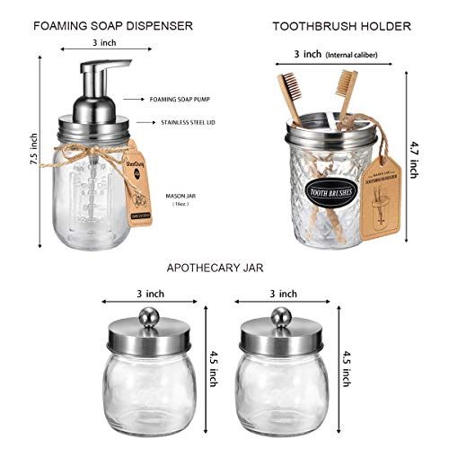 image for SheeChung Mason Jar Bathroom Accessories Set(6PCS) - Foaming Soap Disp