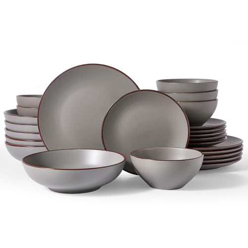 Famiware Venus Stoneware Dinnerware Sets with Pasta Bowls, Dishes Set for 6