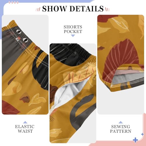 Cat Autumn Leaves Boys Long Pants Soft Trousers Elastic Waist Kids Lounge Bottoms with Pockets S-XL4