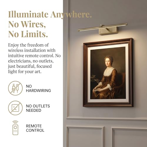 JOOSENLUX Battery Operated Picture Light 3CCT Dimmable Wireless Wall Light for Paintings with Adjustable Swing Arm, 16-inch Antique Bronze Art Gallery Light for Picture Display by JOOSENLUX - Used condition - Image 2