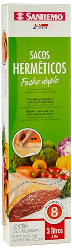 Saco Plástico Hermético Transparente com Fecho Duplo de 3L, Linha Vac Freezer, Sanremo