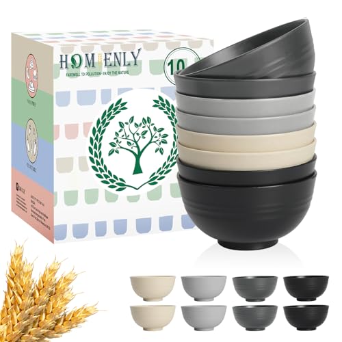 Homienly Small Soup Bowls 10 oz Wheat Straw Mini Bowls Set of 8 Alternative Plastic Bowls for Snack,Ice Cream,Dessert,Microwave Safe Bowls for Party,Unbreakable Bowls for Camping,Kitchen-Grey Stone