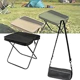 XHymitron Portable Folding Camping Stool with Shoulder Strap, Suitable for Hiking, Fishing, picnics (Black-A)