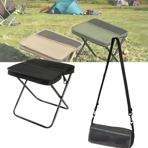 XHymitron Portable Folding Camping Stool with Shoulder Strap, Suitable for Hiking, Fishing, picnics (Black-A)