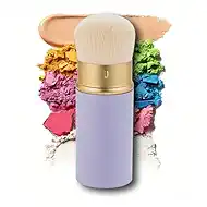 Retractable Kabuki Makeup Brush - Powder Foundation Brush Portable, Face Makeup Brush Ultra-Soft Bristle, Blush Brush Hygienic & Travel-Friendly (Purple Round)
