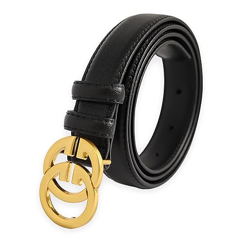 Image of Aurolran Women's Fashion Classic Metal Buckle Leather Belt with Jeans Dress