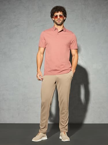 Image of TECHNOSPORT Men's Solid Slim Fit Polo Collar T-Shirt COTFLEX Half Sleeve Button Polyester for Gym Running Workout UPF50+ Anti Odour