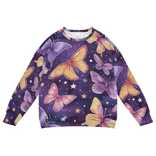 JUNZAN Butterflies and Stars Purple Kids Boys Pullover Hoodie Crewneck Hoodie for Boys Party 4T