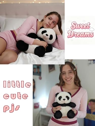 Image of Dressmine Cute Pjs Pajama Sets for Women Sexy 2 Piece Spring Pajamas Lounge Sleep Set Long Sleeve Shorts Sleepwear
