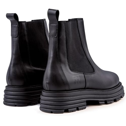 Image of Brooklyn | 100% Made in Italy Chelsea Boots for Women, Black Italian Leather - Chunky, Non Slip Platform Sole and Lug Heel - Ankle Booties for Ladies - Ideal for Fall and Winter