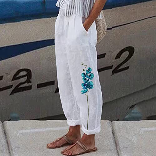 Potton Linen Casual Capri Pants For Women 2023 High Waisted Womens Elastic Waist Short Capri Wide Leg Lightweight High Rise #TOP1