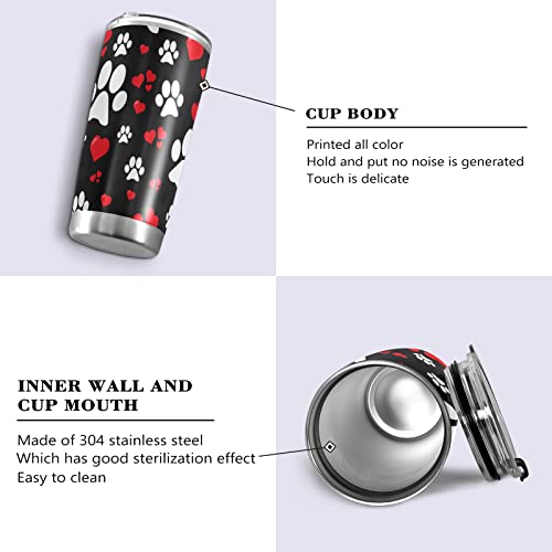 Yasala Tumbler White Cat Paw Print Red Heart Insulated Coffee Cup Beverage Container Travel Mug With Straw And Lid Double Wall Stainless Steel 20Oz Bpa-Free For Sport, Back To School #TOP2