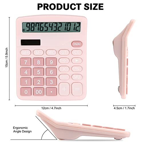 Desk Calculator, Envysun 12-Digit LCD Display Office Calculator – Dual Power, Compact and Lightweight, Easy-to-Read Display, Durable for Business, School, and Home (Pink) — view 2