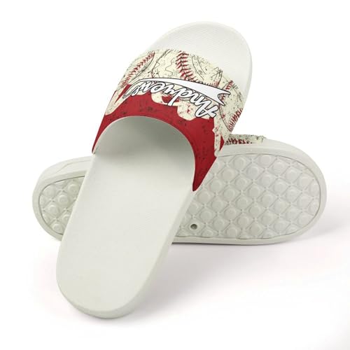 Custom Sports Slides Personalized Slippers - Baseball Sandals Quick Drying Softball Slippers Indoor Outdoor,Gifts for Men Youth Boy (White,Style 18)4