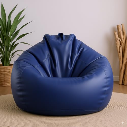 Image of Filled with Beans Faux Leather Bean Bag Chair | Premium Comfortable Durable Stylish Bean Bag for Adults & Kids | Perfect for Living Room, Bedroom, Gaming, Study & Home Decor (Royal Blue, 4XL)