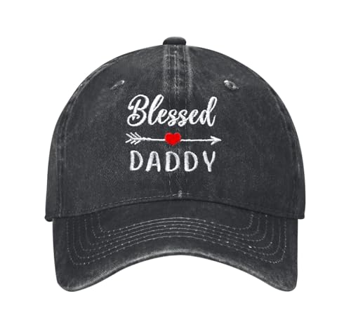 Blessed Dad Embroidered Baseball Cap Vintage Washed Adjustable Cowboy Hat Gifts for Dad,Black