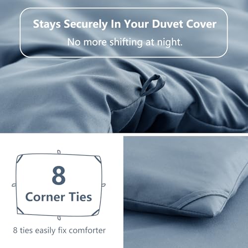 Image of HIMEET Full Size Comforter Sets, 3 Pieces with 2 Pillowcases, Grayish Blue | 270GSM Down Alternative Fill, Oeko-TEX Certified, 8 Corner Ties Quilted, All Season, Fluffy Bed Set, Bedroom Decor Bedding