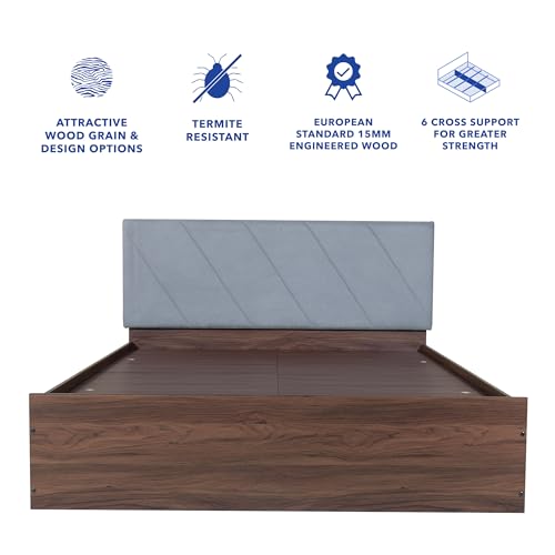 Image of DF2H Bed | 1 Year Warranty | Double Bed, Queen Size, Sutra Premium Upholstery, Non-Woven & Fabric Base + 3mm MDF, Walnut Colour (Melamine Finish)