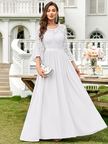 Image of Miusol Women's Formal Sparkle Sequin Lace Bell Sleeve Evening Party Maxi Dress