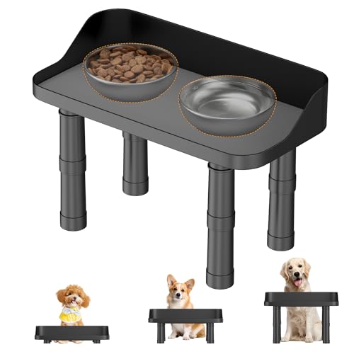 Fentiff Elevated Dog Bowls Stand - 3 Adjuastable Heights Raised Dog Bowls for Large Sized Medium Sized Dogs & Pupyy & Cat with Splash Guard and Non-Skid Feet