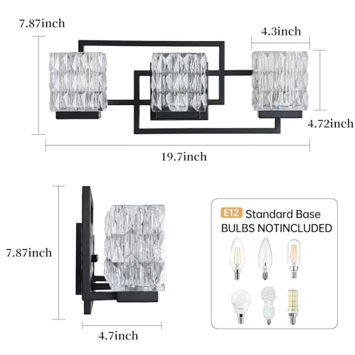 Image of Bathroom Light Fixture Vanity Lighting Fixtures Over Mirror 3 Lights Matte Black Wall Mount Metal Hardwired Bedroom Wall Scone