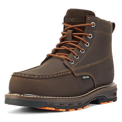 Image of NINGO Steel Toe Work Boots for Men, Puncture Proof & Non Slip Work Boots, Mens Safety Moc Toe Work Shoes with EH Protection, Water & Oil Resistant for Construction, Hunting, Welding
