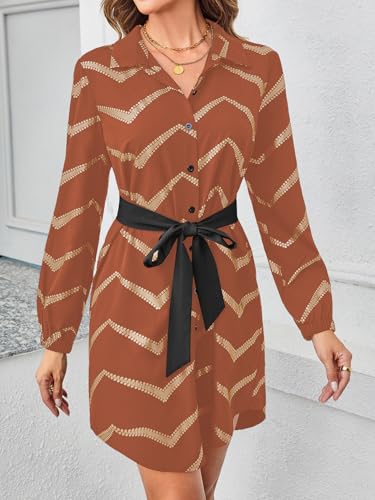 Image of SweatyRocks Women's Metallic Gold Long Sleeve Dresses Collar Shirtdress Casino Night Party Outfit
