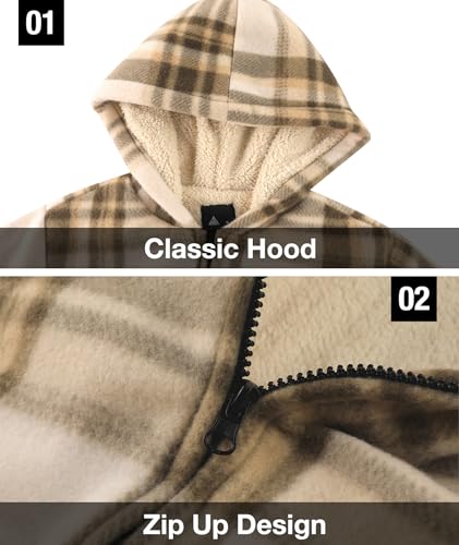 Image of GEEK LIGHTING Boys Flannel Jacket Sherpa Lined Hoodies Zip Up Fleece Plaid Shirt Jackets Winter Outdoor Coat Warm