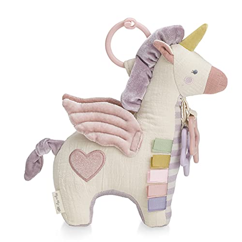 Itzy Ritzy Bitzy Bespoke Link & Love Activity Toy for Stroller, Car Seat or Activity Gym, Features Crinkle Sounds, Clinking Rings, Grosgrain Ribbons & Textured Materials, Pegasus