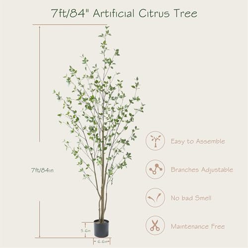 Bellacat 7ft Artificial Citrus Tree with Lifelike Leaves, 84in Faux Citrus Tree with Realistic Trunks, Fake Citrus Tree for Home Office Living Room Bedroom Porch Decor. by bellacat - Image 4