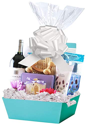 Gift Basket Making Kit - Do It Yourself Diy Build Your Own Gift Basket Matching Supplies Market Tray Basket Cellophane Bag Shredded Crinkle Paper Ribbon Pull Bow (Turquoise, X-Large) #TOP1
