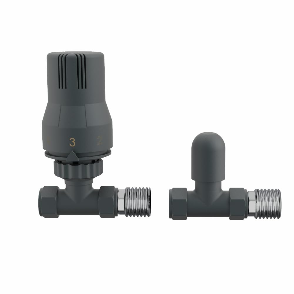 Nrg Straight - Anthracite 15Mm Anthracite Trv Thermostatic Radiator Valve + Lockshield Straight Valves