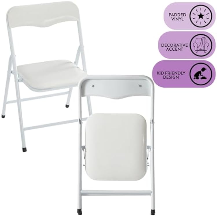 Heritage Kids Padded Folding Chair for Kids, Set of 2, White, Ages 3+