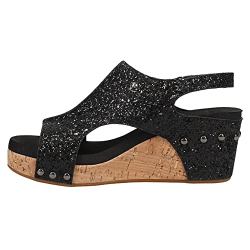 Corkys Footwear Womens Carley Wedge, Black Glitter, 9 #TOP17