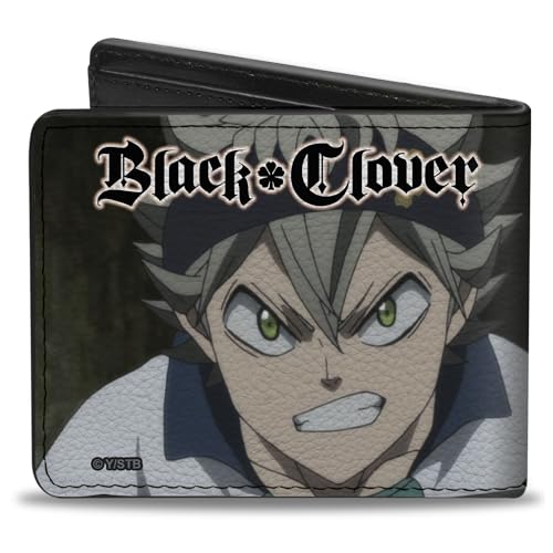 Crunchyroll Wallet, Bifold, Black Clover Zora and Asta Faces and Title Logo Black, Vegan Leather2
