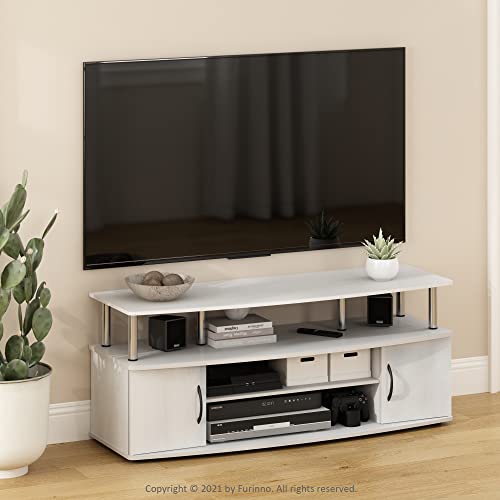 Image of Furinno JAYA Large Entertainment Stand for TV Up to 55 Inch, White Oak /Chrome