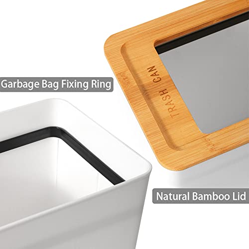 Doyingus Slim Trash Can 2.3 Gal, Small Wastebasket With Bamboo Lid Rectangular Plastic Garbage Can For Bathroom, Bedroom, Kitchen, Office, Living Room #TOP2