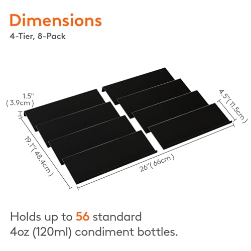 Lifewit Spice Drawer Organiser, Spice Rack for Inside Drawer, Adjustable Seasoning Jars Storage Tray for Cupboard, 64 Acrylic Drawers Shelf for Kitchen, Countertop, Cabinet, 4 Tiers, Set of 8, Black