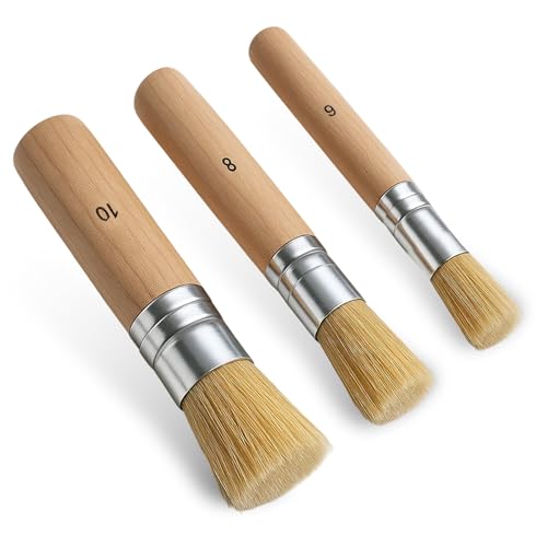 3 Pack Wooden Stencil Brush, Washable Bristle Stencils Brushes for Painting, Natural Bristle Stencil Brush for Acrylic Oil Watercolor Painting, Stencils Project, Card Making, DIY Art Crafts (6, 8, 10)