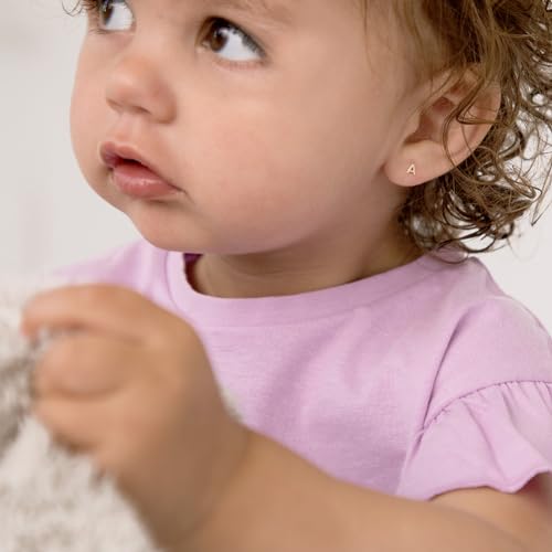 14k Yellow Gold Tiny Initial Letter "A" Screw Back Earrings For Toddlers, Little Girls & Preteens - Extra Small Initial Letter Earrings For Baby Girls2