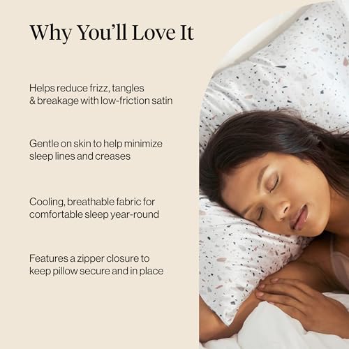 Image of Kitsch Satin Pillowcase with Zipper - Standard Size, White Terrazzo | Softer Than Silk Pillow Cases, Smooth Cooling Satin Pillow Case for Hair and Skin, Wrinkle-Free, Machine Washable