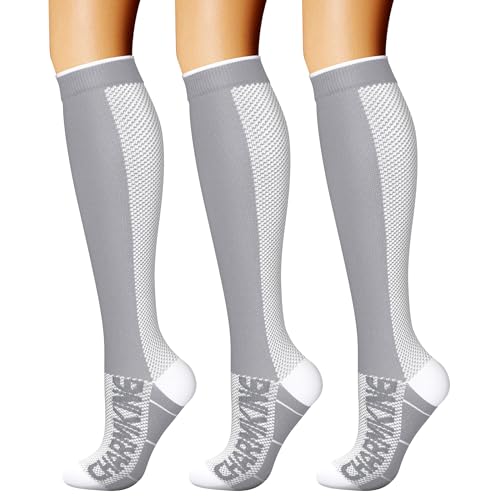 CHARMKING Compression Socks for Women & Men Circulation (3 Pairs) 15-20 mmHg is Best Athletic for Running, Flight Travel, Support, Cycling, Pregnant - Boost Performance, Durability (L/XL,Multi 70)