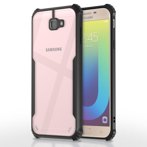 Image of Pikkme Back Cover for Samsung Galaxy J7 Prime | Ultra Hybrid Shockproof Case | Full Camera Protection | Raised Edges | Clear Transparent Bumper Case (Black)
