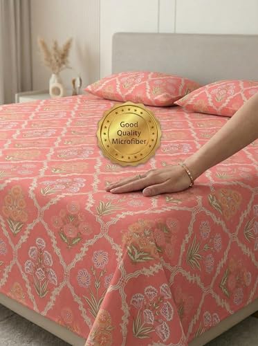 Image of MAFATLAL Plush 140 GSM Double Bed Sheet | Premium Bedding Microfiber | Queen Size | Soft, Wrinkle-Free | Coral Pink