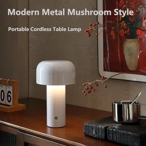 Image of NYRWANA LED Rechargeable Table Lamp for Home Decoration, Bedroom, Bedside - Stepless Dimming, 3 Colour Touch Control - Metal (White)