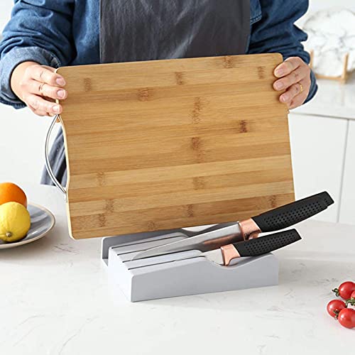 Kunststof lademeshouder, messenblok met snijplankrek 4 messenhouderorganizer voor aanrechtladekast grijs, 21x14x5cm - Afbeelding 4