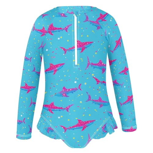 ALAZA Fish Shark Blue Girls One Piece Swimsuit Long Sleeve Rash Guard Swimsuits UV 50+ Swimwear Zipper2