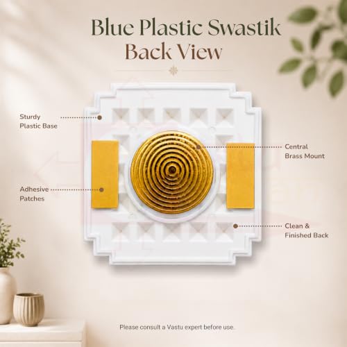 Image of Plastic Blue swastik Pyramid Plate | Size- 2.5 Inch Approx | Wall Sticking Swastik | Pack of 2 | Prosperity & Peace Enhancer